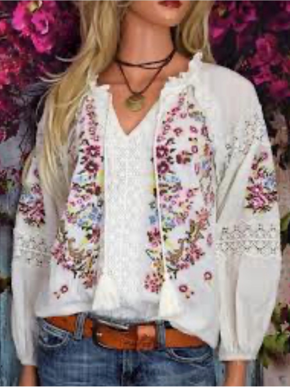 Sundance embroidered peasant BoHo top Sz M 8 10 western casual beach shirt